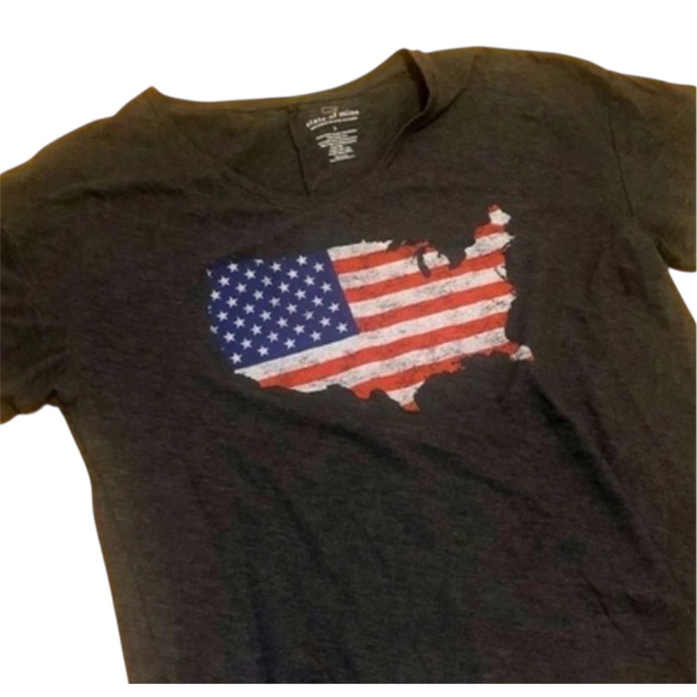 Womens Large Gray USA Flag Tee t shirt July 4th American Flag‎ Patriotic USA